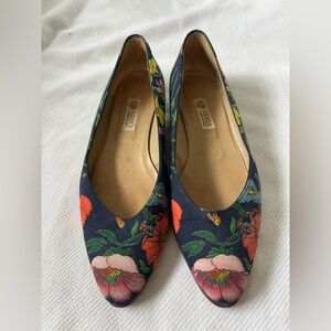 Vintage Gucci Floral Flats | Blue | 38.5